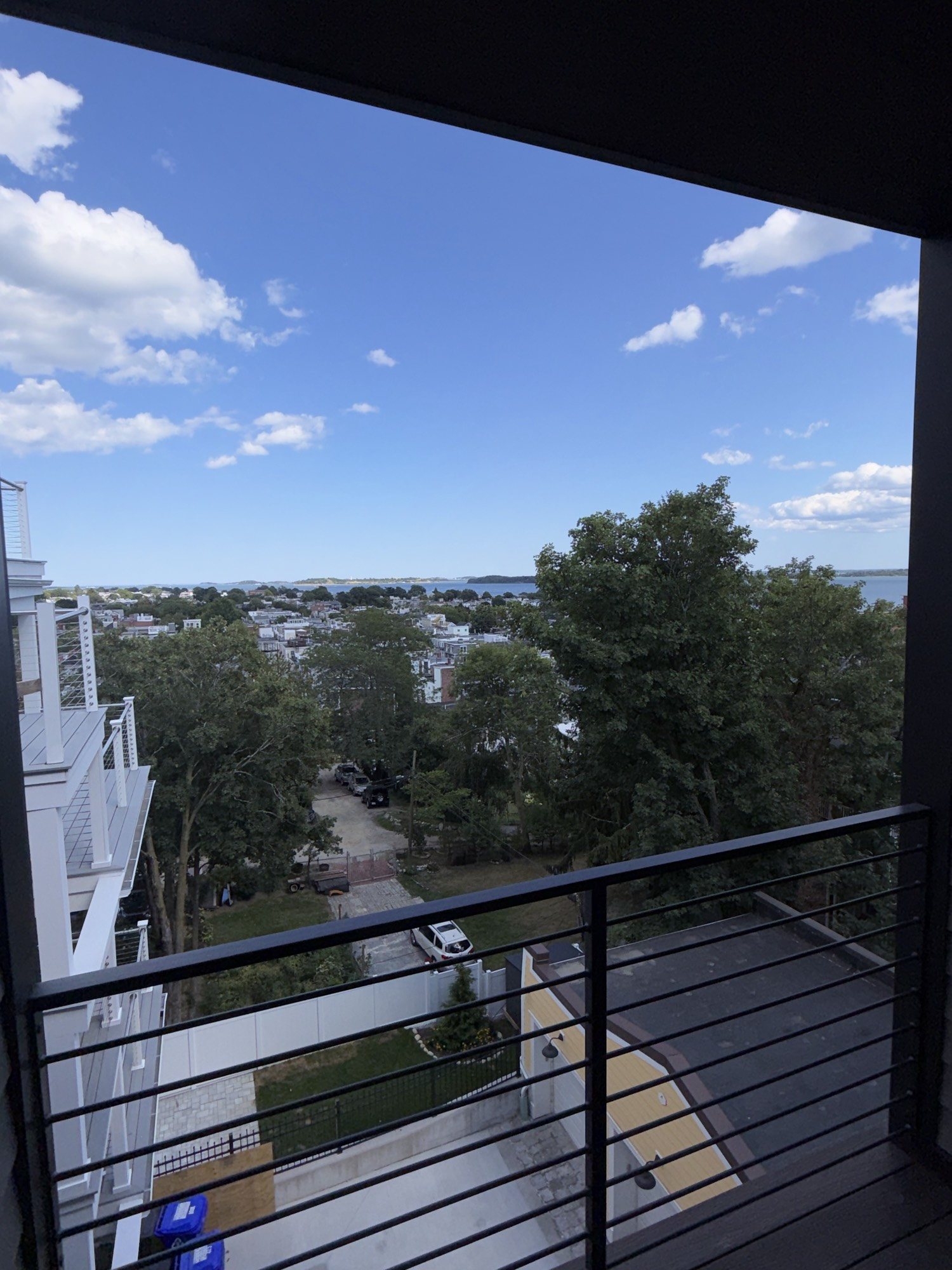 Harbor and neighborhood view from a private outdoor deck at 421 East Sixth