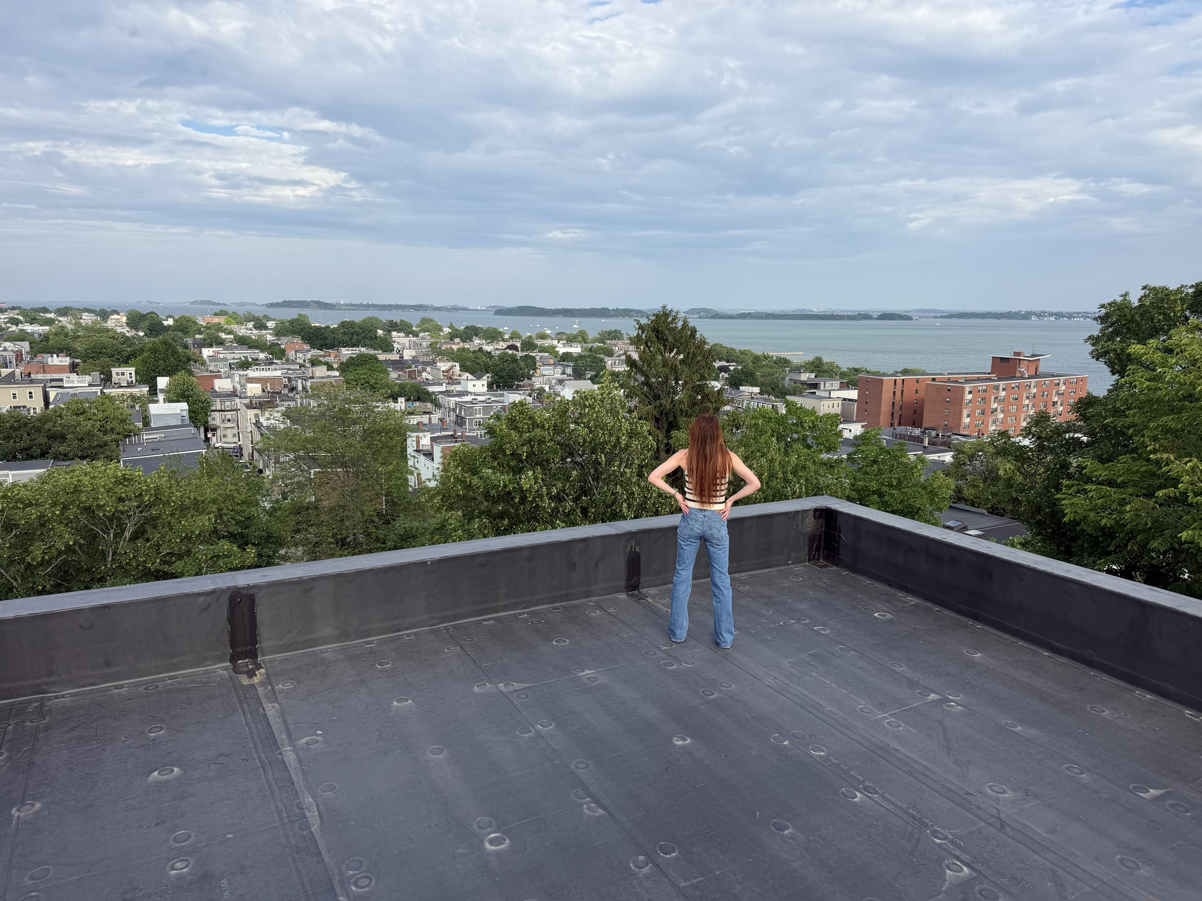 Roof-deck view toward Boston Harbor and the city skyline